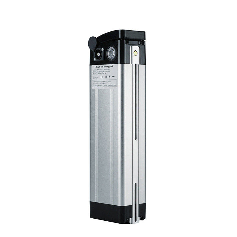 36V 13h 468 Wh Silver Fish Ebike Batería de descarga superior Puerto de carga RCA