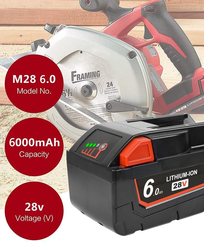 Batería de 28V 6000mAh Compatible con herramientas eléctricas inalámbricas de Milwaukee Compatible con reemplazo de Milwaukee