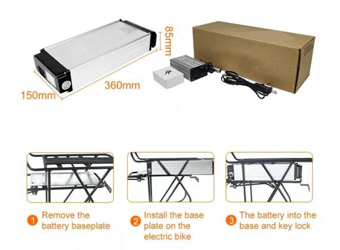 Long Cycle 48V 250W 500W Silver Rear Rack Rechargeable Ebike Battery Fiets Accufahrrad Akku Akku Fur Elektrofahrrader OEM/ODM Battery Pack Lithium Battery
